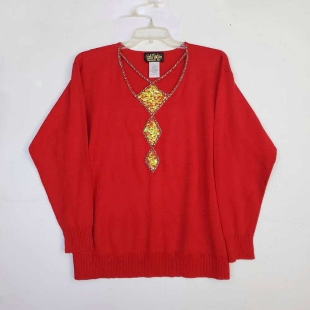 Bob Mackie Vintage Wearable Art Sequined Cut Out Sweater XL - Picture 13 of 15